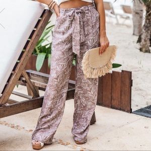 PINK LILY | Sunny Day Getaway Printed Taupe Pants